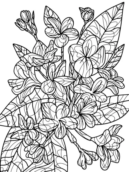 Plumeria flowers with thorns, bouquet. Coloring book antistress for children and adults. — Zdjęcie stockowe