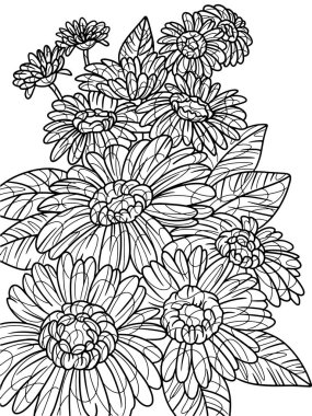 Gerbera taze çiçek buketi, karışık gerbera çiçekleri. Çocuklar ve yetişkinler için boyama kitabı antistresi.