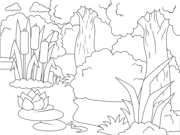 Nehir akışı sahne. Çizilmiş yatay, kıyıdaki tekne el