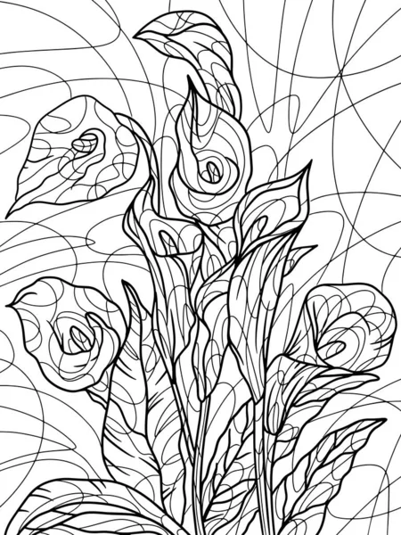 Zantedeschia flower bouquet. Coloring book antistress for children and adults. — Image vectorielle