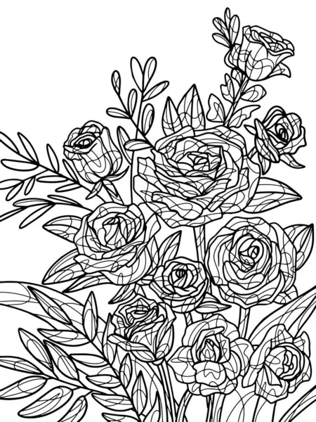 Magic bouquet of roses isolated. Coloring book antistress for children and adults. — Stockvector
