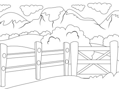 Mountain landscape. Raster, page for printable children coloring book.