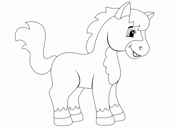 Spotted pony, isolated character. Vector, page for printable children coloring book. — Wektor stockowy