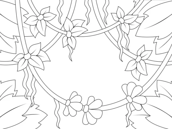 Frame from vines, exotic plants. Vector, page for printable children coloring book. — 스톡 벡터