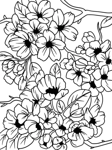 Coloring book flowers, cherry. Black stroke, white background.