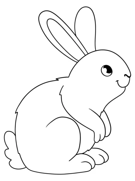 Children coloring book, pet rabbit. Vector, black stroke, white background. — Vetor de Stock