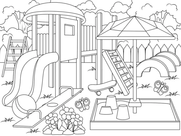 Playground. Coloring book page. Animals cartoon. Coloring page outline of cartoon. — стоковое фото