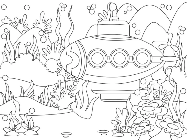 Unterwasserschifffahrt Malvorlage Umriss Der Karikatur Raster Illustration Malbuch Für Kinder — Stockfoto