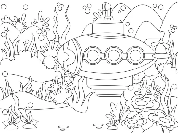 Unterwasserschifffahrt Malvorlage Umriss Der Karikatur Vektorillustration Malbuch Für Kinder Doodle — Stockvektor
