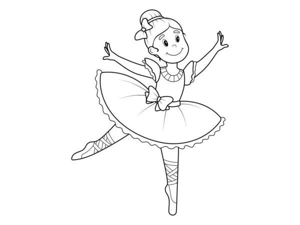 Girl ballerina, isolated person. Page outline of cartoon. Raster illustration, coloring book for kids. — Stock Photo, Image