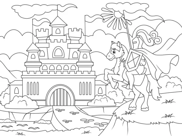 Ritter Vor Den Toren Der Alten Burg Seitenumriss Des Cartoons — Stockfoto