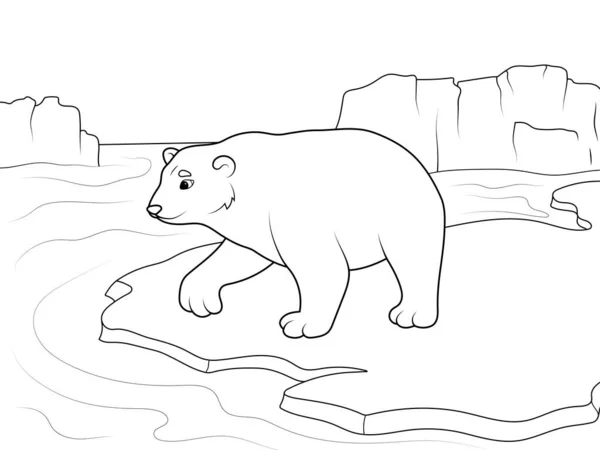 Polar bear at the North Pole. Wild animal, zoo. Page outline of cartoon. Raster illustration, coloring book for kids. Doodle page. Children background.