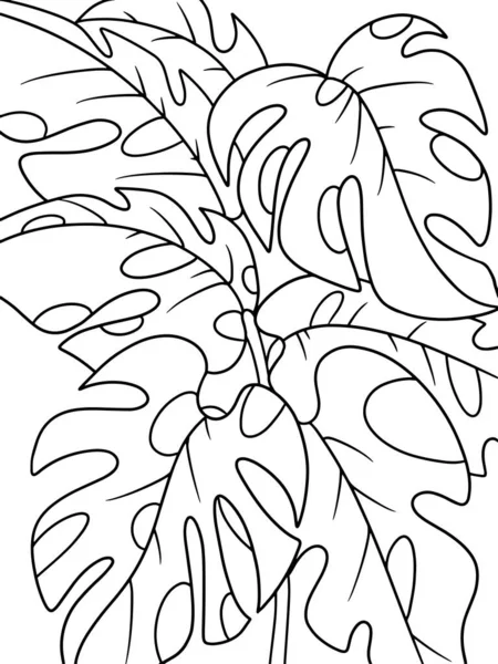 Monstera Home Plant Large Leaves Page Outline Cartoon Raster Illustration — Stock Photo, Image