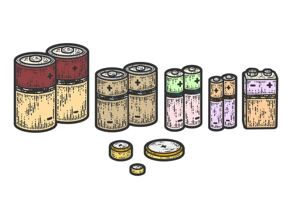 Zestaw Różnych Kolorów Baterii Szkic Deska Imitacja Wektor Ilustracja — Wektor stockowy
