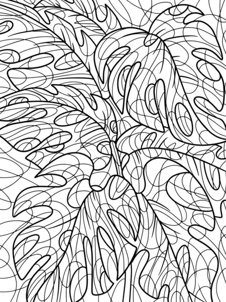 Шаблон Монстера Домашнее Растение Большими Листьями Страница Очертания Мультфильма Векторная — стоковый вектор