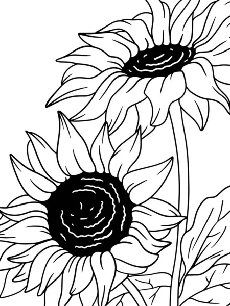 Färgning Solros Växt Blomsterskiss Raster Illustration Sidöversikt Över Tecknad Film — Stockfoto