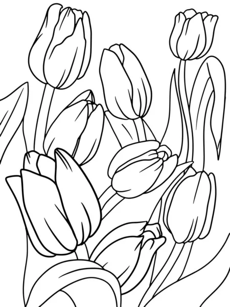 Färgläggning Tulpan Växt Blomsterskiss Vektorillustration Sidöversikt Över Tecknad Film — Stock vektor