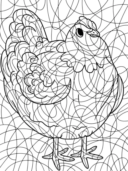Γεωργικά Πουλερικά Κοτόπουλο Ολοσέλιδο Περίγραμμα Καρτούν Raster Εικονογράφηση Χρωματισμός Βιβλίο — Φωτογραφία Αρχείου