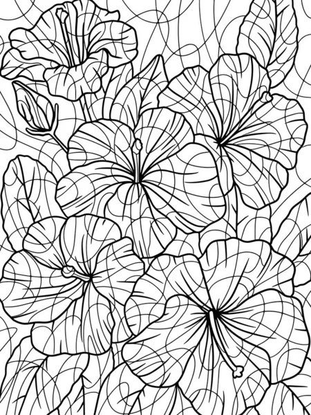 Coloring Hibiscus Plant Zen Full Page Flower Outline Raster Illustration — Stock Photo, Image