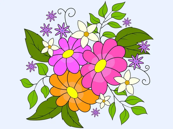 Children Color Floral Design Large Inflorescences Chamomile Bouquet Raster Illustration — Stock Photo, Image