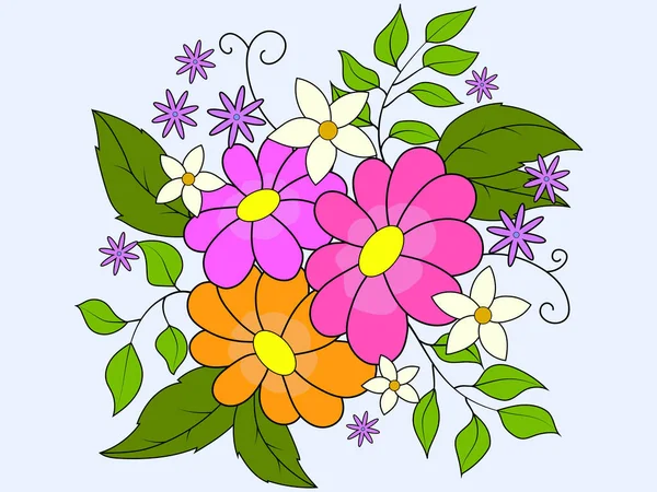 Couleur Des Enfants Conception Florale Grandes Inflorescences Bouquet Camomille Illustration — Image vectorielle