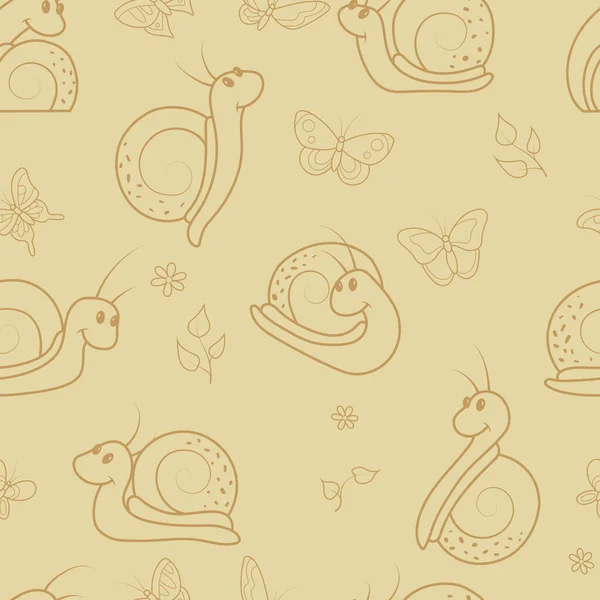 Seamless Background Set Snails Butterflies Leaves Children Vintage Color Brown — Stockfoto