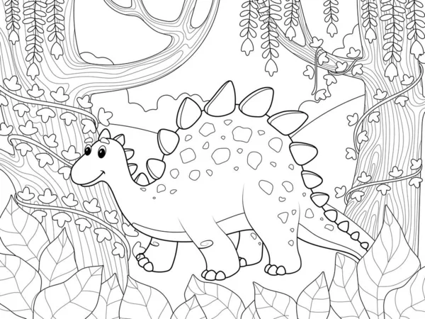 Dinosaur Ancient Forest Fairytale Animal Magical Forest Children Coloring Book — Zdjęcie stockowe