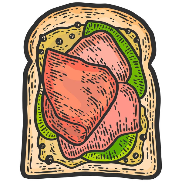 Ham Sandwich Sketch Scratch Board Imitation Color Picture Raster Illustration — Stockfoto