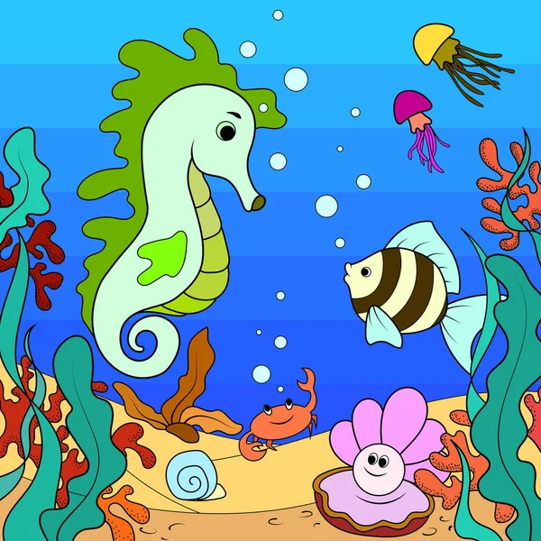 Children Seabed Its Inhabitants Color Picture Raster Illustration — Fotografia de Stock