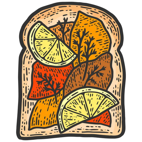 Embutido Sándwich Limón Imitación Del Sketch Scratch Board Imagen Color — Vector de stock