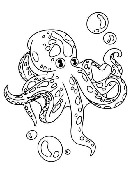 Children Coloring Book Sea Animal Isolated Octopus Air Bubbles Zentangle — Stock Fotó