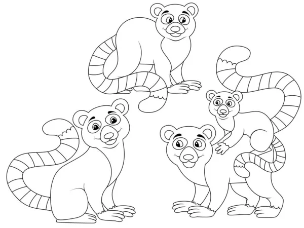 Lemur Family Characters Isolated Raster Illustration Page Printable Children Coloring — ストック写真