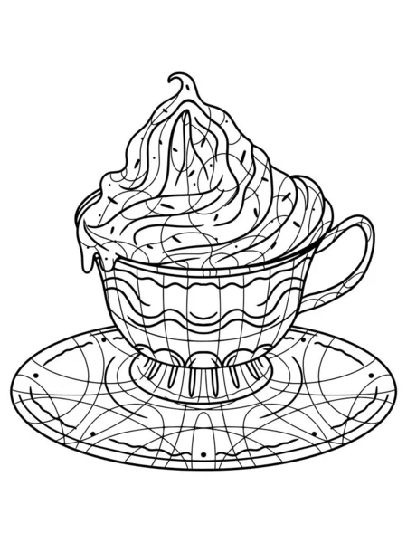 Freehand Sketch Adult Antistress Coloring Page Doodle Zentangle Elements Cup — Foto de Stock