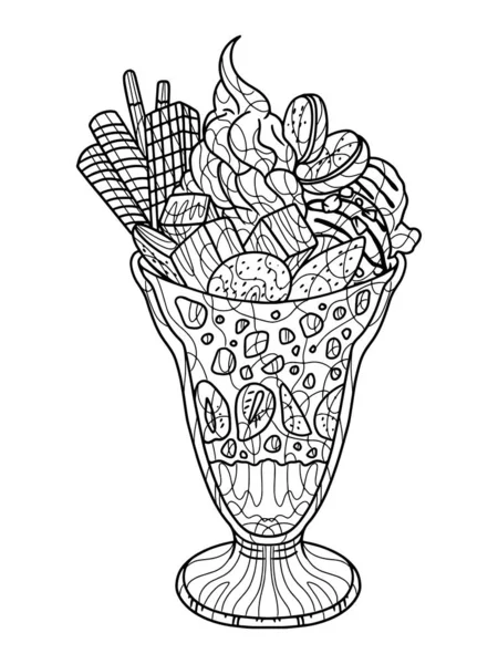 Freehand Sketch Adult Antistress Coloring Page Doodle Zentangle Elements Dessert — Photo