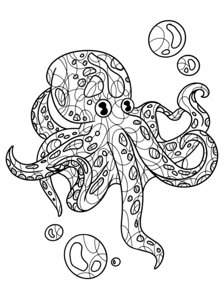 Sea Animal Isolated Octopus Air Bubbles Freehand Sketch Adult Antistress — Archivo Imágenes Vectoriales