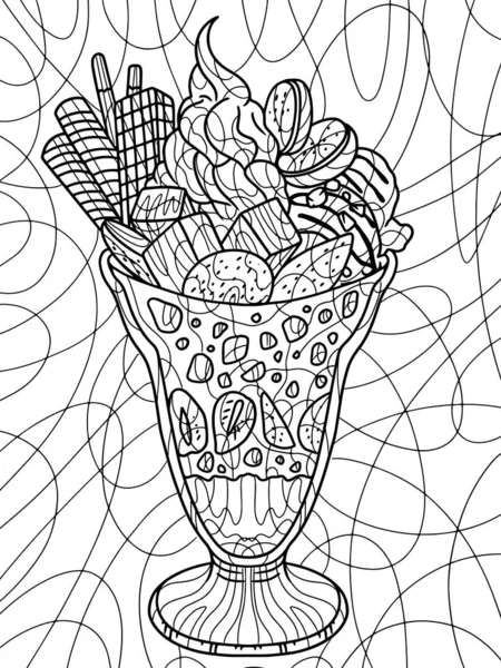 Freehand Sketch Adult Antistress Coloring Page Doodle Zentangle Elements Dessert — Stock vektor