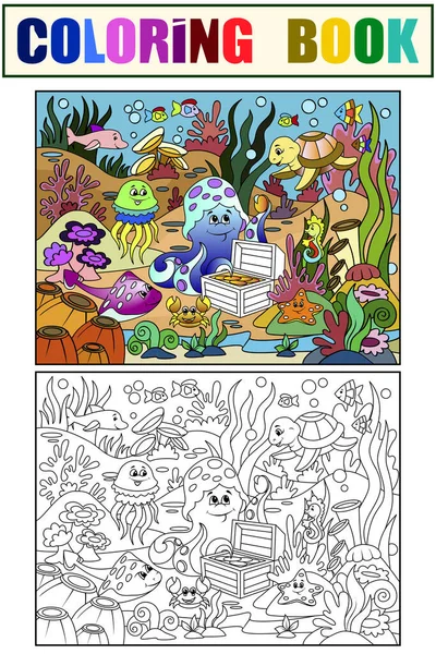 Example Children Color Coloring Book Underwater World Marine Nature Animals — Stock Vector