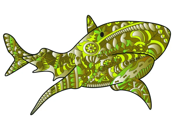 Shark Sea Animal Color Green Adults Vector Illustration Stress Color — ストックベクタ