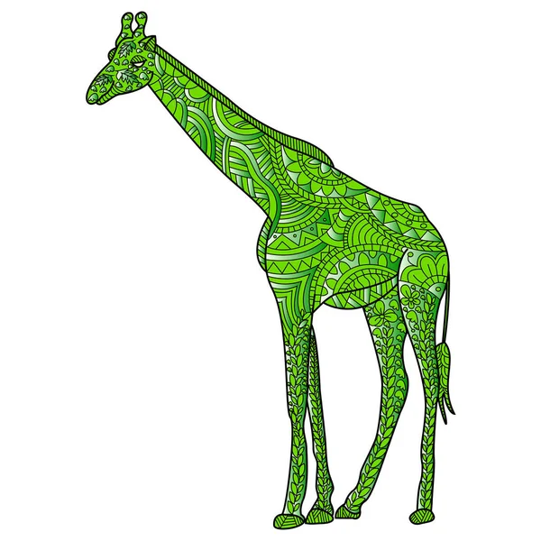 Giraffe Color Adults Raster Illustration Stress Green Adult Zentangle Style — Stock fotografie