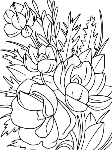 Coloring Book Black Stroke White Background Bouquet Decorative Flowers Raster — Stockfoto