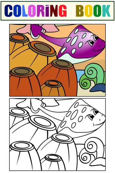 Example Children Color Coloring Book Underwater World Stingray Marine Nature — Stockfoto