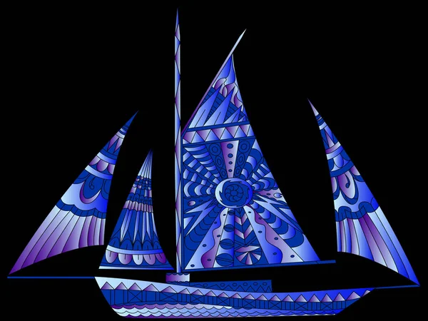 Sailing Boat Color Blue Adults Vector Illustration Stress Black Background — Stockvector