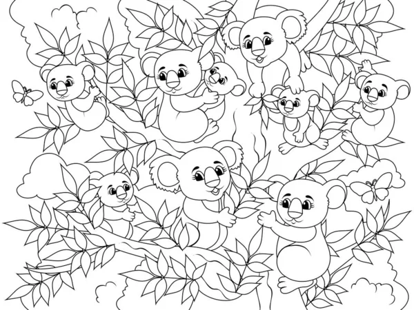 Childrens Coloring Lot Panda Bears Trees Family Wild Animals Raster — Stockfoto