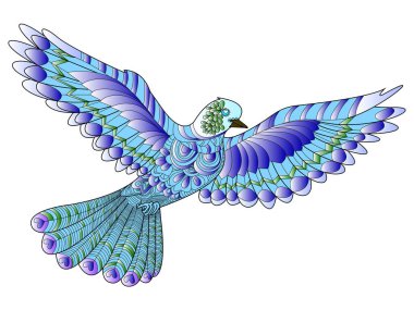 Yetişkinler için güvercin rengi mavi raster çizimi. Yetişkinler için stres önleyici renk. Zentangle tarzı. Dantel deseni