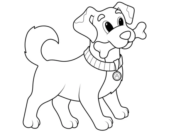 Hund Mit Knochen Maul Raster Illustration Isoliert Kinder Malbuch — Stockfoto