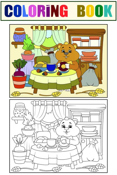 Fröhliche Hamsterfresser Der Küche Hause Setzen Sie Beispiel Und Kinder — Stockfoto