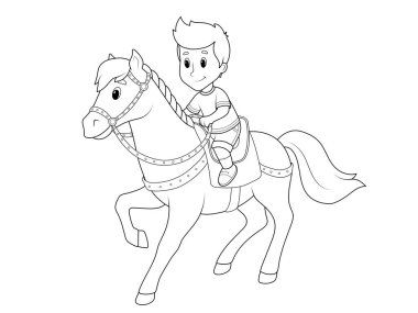 Midilliye binen bir çocuk. Boyama kitabı, vektör çizimi.