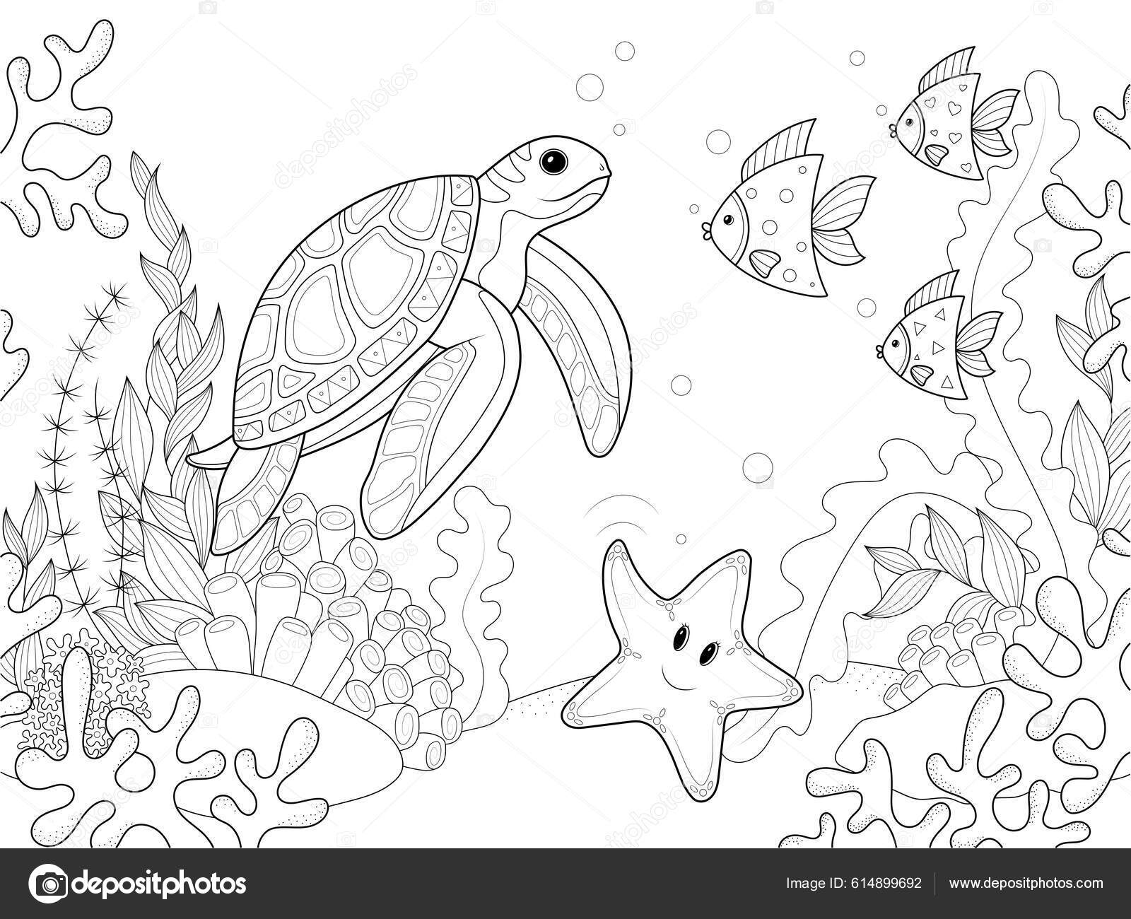 Des Fonds Marins Des Animaux Marins Tortue Mer Nage Parmi — Illustration de  stock par ©toricheks2016.gmail.com - 614899692, image size:1600x1300