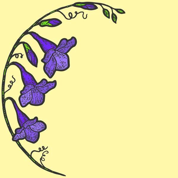 Arc Fleurs Campanule Croquis Carte Gratter Imitation Couleur — Image vectorielle
