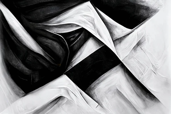 An abstract monochrome painting, white on a black background, geometric and with expressive brushwork
